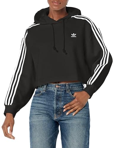 Image of adidas Originals Womens Short Crop Hoodie, Black, L