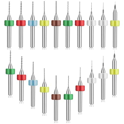 Image of 20 Pcs Micro Drill Bit Set Micro Drill Bits Tungsten Steel PCB Print Circuit Board Flute CNC Router Bits Shank for Rough Stone Jewelry Punching Engraving (0.1-1.0 mm)