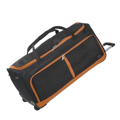 Image of Aerostar 28" Medium Lightweight Duffle 2 Wheel Travel Bag Holdall Suitcase Check-in Luggage All Terrain (101L, Orange on Black)