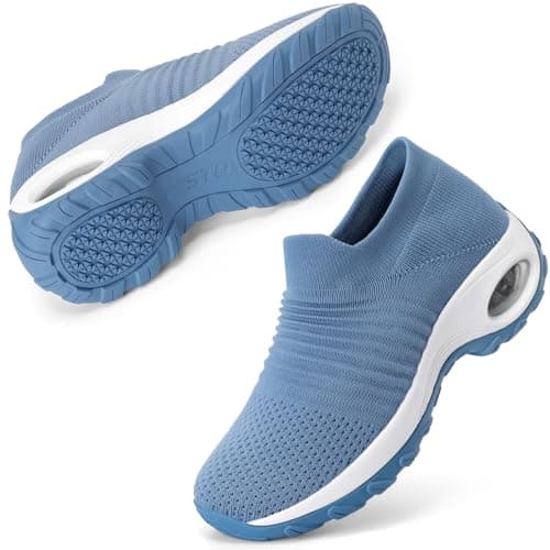Image of STQ Slip on Womens Trainers Comfortable Summer Shoes for Women Non Slip Work Walking Shoe with Arch Support Denim Blue UK 6