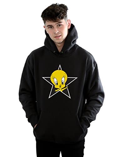 Image of LOONEY TUNES Men's Tweety Pie Star Hoodie Large Black