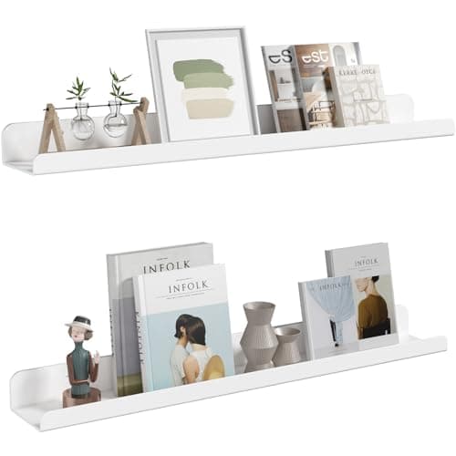 Image of Lifewit Floating Shelves, 61cm Extended Bookshelf for Wall, Acrylic Shelves for Photo/Makeup/Figure, Bathroom, Bedroom, Kitchen, Living Room Wall Decor 2 Pack, White