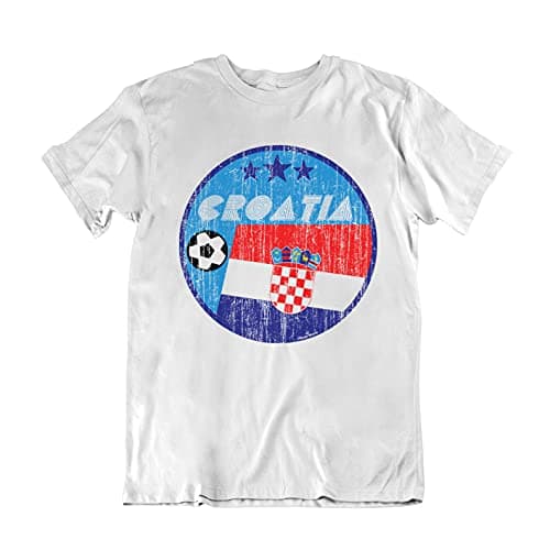Image of Boys or Girls Croatia 2021 Kids Football T-Shirt Country and Flag Retro Circle Croatian Euro Team White