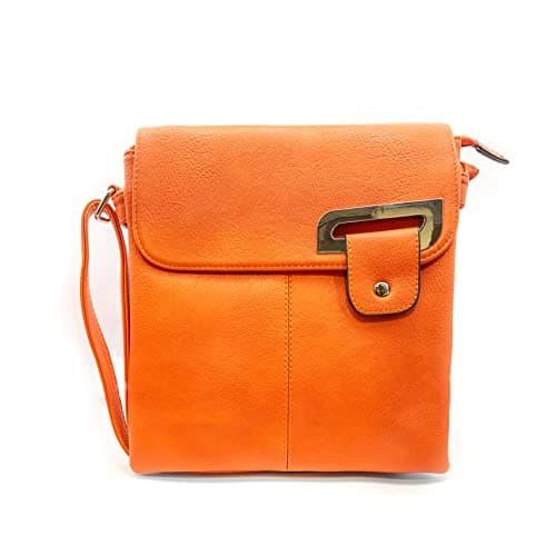 Image of Woodland Leathers Women's Cross Body Shoulder Messenger Bag, Multiple Slip and Zip Pockets Handbag with Storage Pocket (Orange)