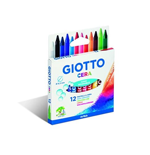 Image of GIOTTO Cera Super Washable Large Wax Crayon, 12 Assorted Colours, For Children, Party Bags & Schools