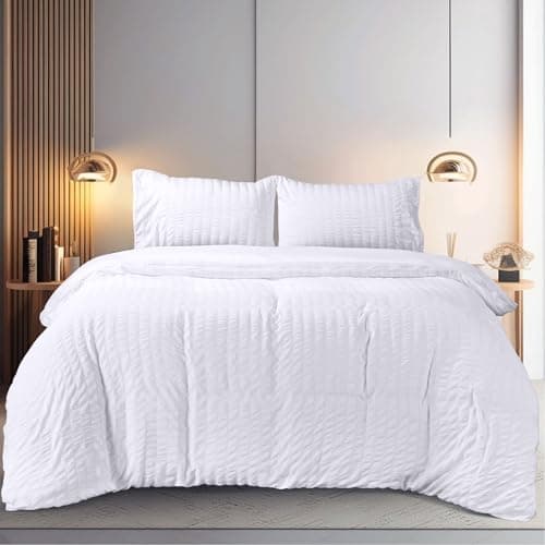 Image of Utopia Bedding Seersucker Duvet Cover Set - Duvet Cover Double with Pillowcases - Soft Microfibre Polyester Seersucker Bedding (White)