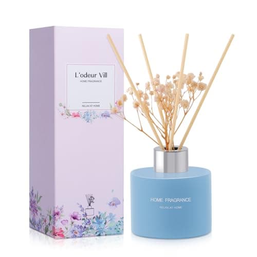 Image of L'odeur Vill Reed Diffuser Set, 120ml Luxury Home Fragrance Diffuser with 18 Fiber Sticks, Long Lasting Scented Aromatherapy for Bedroom Bathroom Living Room Office, (Lavender Geranium)