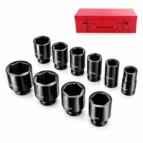 Image of 3/4" Drive 10-Piece Metric Impact Socket Set, 6-Point Cr-Mo Steel (22-50mm), Heavy Duty & High Torque for Professional Use