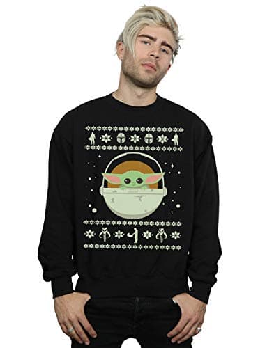 Image of Absolute Cult Star Wars Men's The Mandalorian The Child Christmas Sweatshirt Black XXXXX-Large
