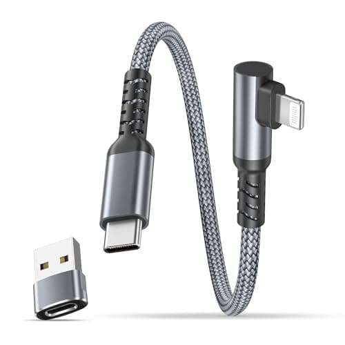 Image of BASESAILOR iPhone 14 13 Charger Cable Right Angle 0.3M,90 Degree USB C to Lightning Cord with USB A Adapter Fast Charging Power Lead for Apple iPhone 12 11 Pro Max Plus XS XR X 8 7 6 Plus 5 SE,iPad 9
