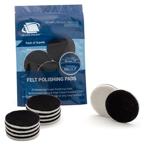 Image of GLASS POLISH PRO Felt Polishing Pads 50mm (2”) - Pack of 10 Rayon Pads for Cerium Oxide Glass Polishing, Scratch Removal and High Gloss Finish on Glass, Plastic, Metal, and Marble