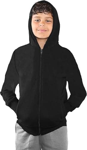 Image of WOOD QUAIL Kids Girls Boys Zipper Hoodie Unisex Fleece Zipper Top Jacket PE School Sweat Hoodie Sports Casual Wear (4-13 Years) (9-10 Years, Black Zipper Hoodie)
