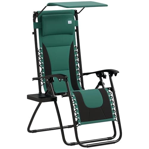 Image of Outsunny Zero Gravity Lounger Chair, Folding Reclining Patio Chair with Shade Cover, Padded Seat, Cup Holder, Soft Cushion and Headrest for Poolside, Camping, Green