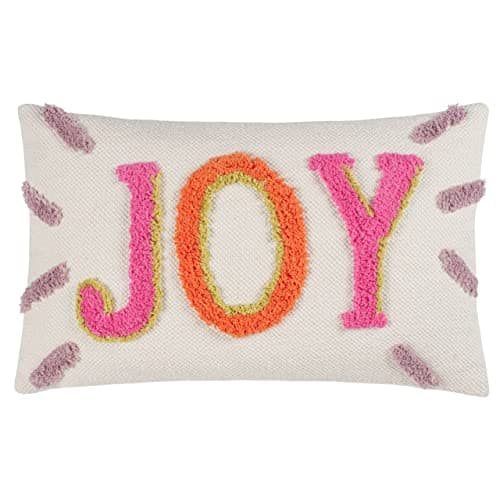 Image of furn. Heya Home Joy Cotton Tufted Cushion – Positive Slogan Design Polyester Filled (Pink – 50cm x 30cm)