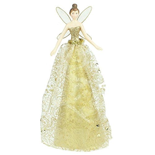 Image of Gisela Graham : Christmas Decoration : Gold Glitter Tree Top Fairy