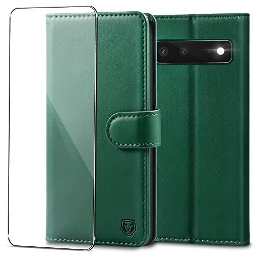 Image of Kuafcase for Google Pixel 6 Case with 1 Screen Protector, Wallet Leather Flip Case with 4 Card Slots Magnetic Closure Kickstand Shockproof Phone Case for Google Pixel 6 - Dark Green