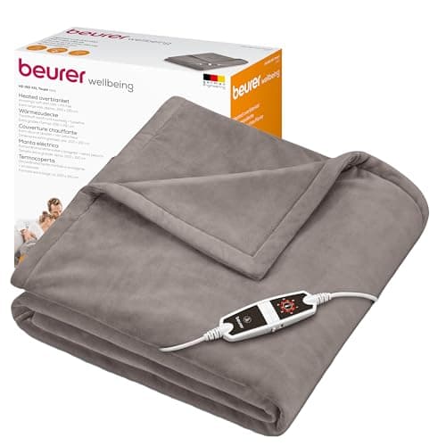 Image of Beurer HD150 XXL Electric Blanket with 6 Temperature Settings, Soft Heated Throw for Cosy Sofa Nights, Automatic Switch-Off & Safety System, Machine-Washable, Taupe, 200 x 150 cm