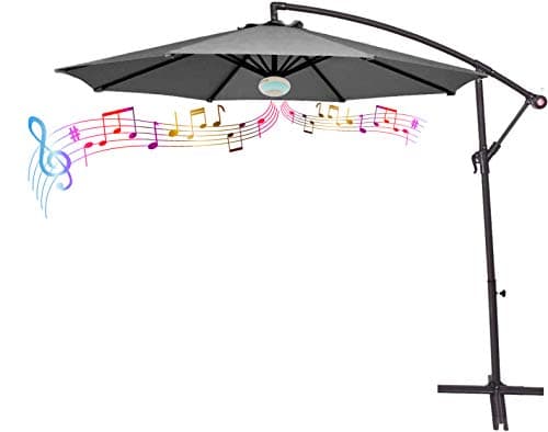 Image of Groundlevel Bluetooth 3m Cantilver Banana Parasol With Colour Changing Light, Comes With Free Banana Parasol Cover - Charcoal Grey