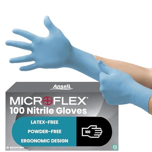 Image of Ansell Microflex 92-134 Disposable Gloves in Nitrile, Latex and Powder-Free, Food Certified, Chemical and Mechanical Protection, Multipurpose Professional Gloves, Blue, Size 8 (M) (100 pieces)