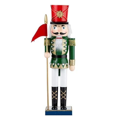 Image of Large Christmas Wooden Nutcracker Soldier 38cm/15inchs Christmas Traditional Nutcracker Ornaments Figures Puppet on Stand Nutcrackers for Home Fireplace Xmas Tree Party Decoration Festival Gifts