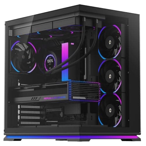 Image of Powercool Plasma Black ATX Dual-Chamber Gaming Case – Dual Tempered Glass Panels, ARGB LED – 4× 120mm PWM ARGB FDB Fans + PWM Hub – USB Type-C 5Gbps, USB 3.0 – Dual 360mm Radiator Support | Black
