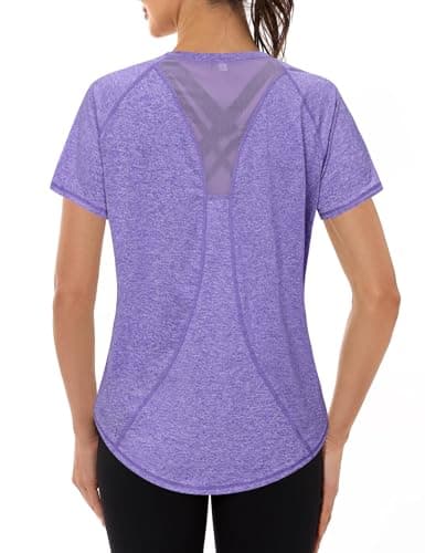 Image of Gyabnw Womens Running Workout Top Gym Wear Short Sleeve Yoga Tops Dry Fit T-Shirts Moisture Wicking Athletic Activewear for Women Heather Purple