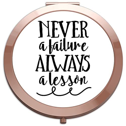 Image of Never a failure always a lesson [CM17PMR] positive statement compact pocket mirror - rose gold round circle shape