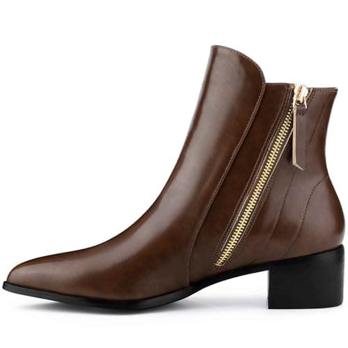 Image of Perphy Pointy Toe Classic Low Heeled Short Ankle Booties for Women Brown 6 UK/Label Size 8 US