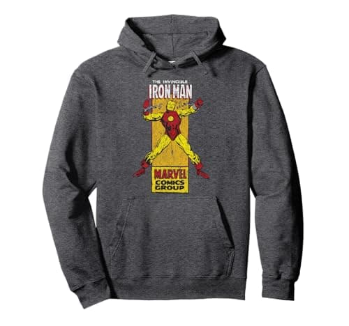 Image of Marvel The Invincible Iron Man Retro Comic Side Panel Stamp Pullover Hoodie
