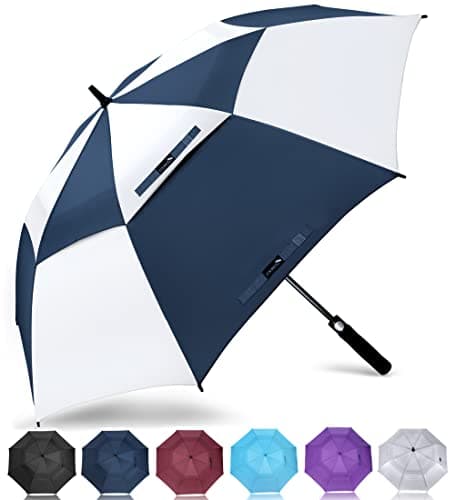Image of ZOMAKE Golf Umbrella Windproof and Rainproof 62in, Large Umbrella Windproof Strong, Big Golfing Brolly Unbreakable Double Canopy for Men Women (Navy Blue/White)