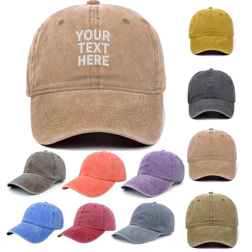 Image of Van Der Linn Personalised Embroidered Denim Baseball Cap Custom Hat Unisex Cotton Adjustable (Cotton, Khaki)
