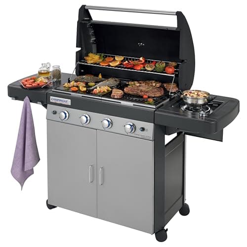 Image of Campingaz 4 Series Classic LS Plus Gas BBQ 4 Burner Gas Barbecue Grill 12.8 KW Power Instaclean Easy Cleaning System Cast Iron Grid and Griddle with Side Burner, Black/Grey, 160 x 59.8 x 115.6 cm