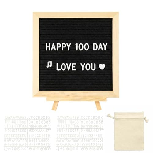 Image of BLUE BAZAAR Felt Letter Board 25.5x25.5x2cm Wooden Felt Memo Board 204 Letterboard Letters Symbols & Emojis Customisable Message Letterboard w/Wooden Frame for Home Decor & Office (Black)