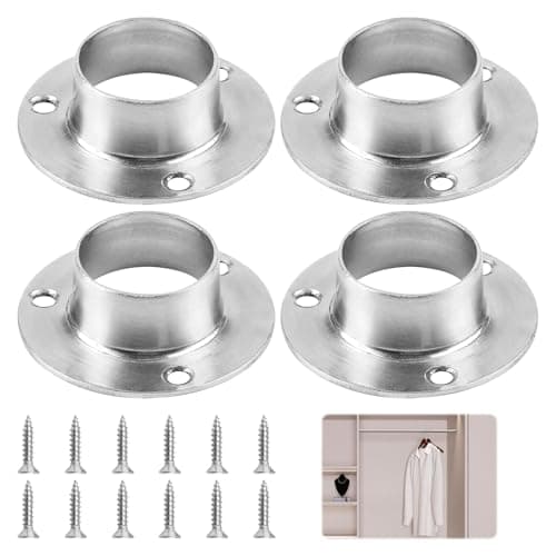 Image of 4PCS 25mm Wardrobe Rail Bracket End Sockets with Screws,Stainless Steel Wardrobe Pole Brackets,Rod End Supports for Hanging Rail Brackets,Wardrobe Rail Locking End for Wardrobe Shower Curtain