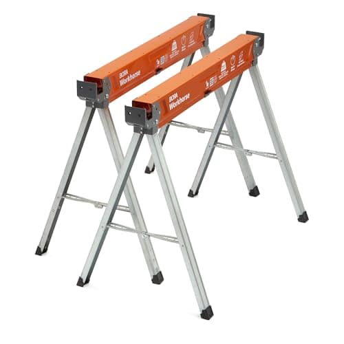 Image of Bora Workhorse Saw Horses 2 Pack Folding Heavy Duty Legs, Metal Saw Horse with 2x4 Bracket Professional Saw Horse for Woodworking Carpenters Contractors PM-3350T