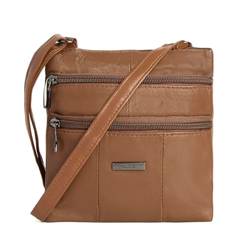 Image of Woodland Leathers Lorenz Ladies Small Genuine Soft Leather Cross Body Shoulder Bag for Women (Tan (18x18 cm))
