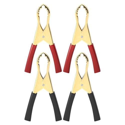 Image of Cleqee 4PCS Insulated Alligator Clips Black & Red Crocodile Clamps for Loaded Truck Car Battery Charging, Electrical Testing
