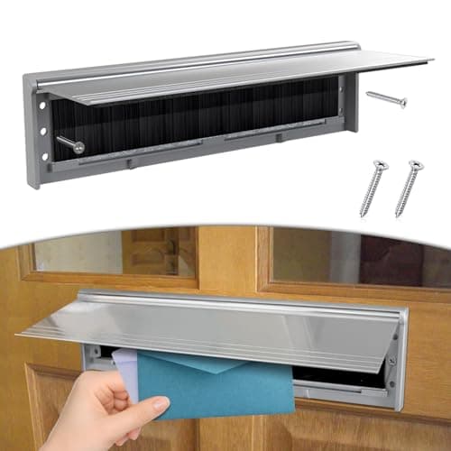 Image of Letter Box Cover with Brush, 11.5'' Letterbox Flap for Front Door, Aluminium Alloy Postal Letterplate, Door Mail Slots, Post Box Wall Mounted, Silver, 1 Pack