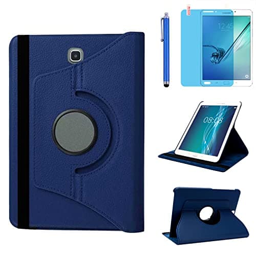 Image of Case for Samsung Galaxy Tab S2 8.0 inch 2015 (SM-T710 SM-T713 SM-T715),360 Degree Rotating Stand Case Smart Protective Cover,With Stylus Pen,Screen Film (Deep Blue)