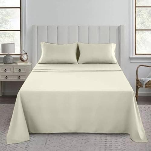 Image of Luxury Flat Sheet, 200 Thread Count 100% Egyptian Cotton Premium Hotel Quality Wrinkle and Fade Resistant Super Soft Top Sheet - Non Iron Easy Care Bedding Sheet (Cream, King)