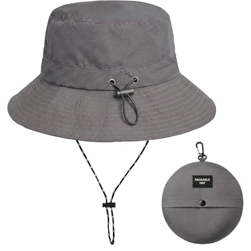 Image of Zilaro Bucket Hat Women & Men, Waterproof Foldable Sun Hat with UV Protection, Men's Women's Bucket Hats with Adjustable String, Ladies Summer Funny Hats for Fishing Beach Hiking Festival (Grey)