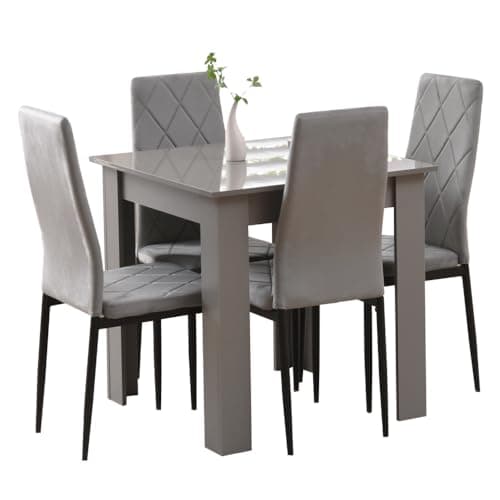 Image of Rainbow Tree Modern 5 Piece Dining Room Table and Chairs Set, Wooden Square Table with 4 Chairs for Small Space Apartment Space Saving (Grey Table+4 Grey Argyle Velvet Chair)