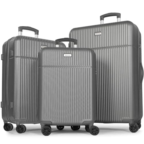 Image of H.yeed Luggage Sets 3, ABS Hard Shell Lightweight Trolley Travel Suitcase Set with 4 Spinner Wheels TSA Lock for Man Women, 21" + 24" + 28"-Grey