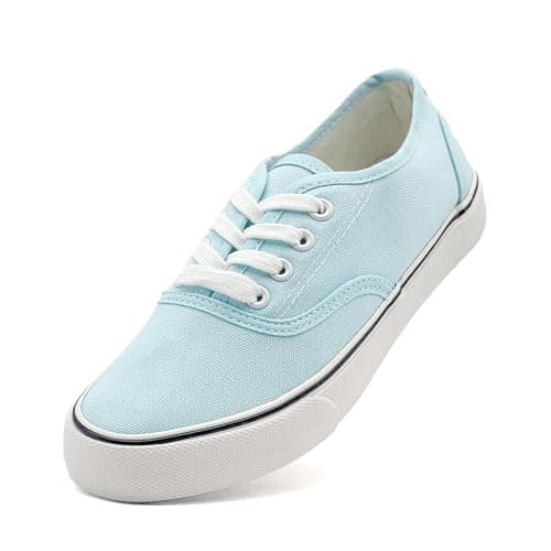 Image of xinran&shengli Womens Mens Canvas Shoes Ladies Low Top Lace Up Trainers Fashion Comfortable Casual Sneakers Light Blue Size 7