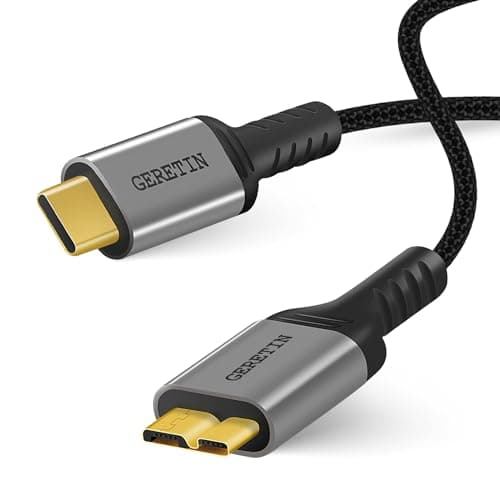 Image of GERETIN USB C to Micro B Cable 0.5M USB C Hard Drive Cable Type C to Micro B USB 3.0 Nylon Braided Compatible with Toshiba Canvio Seagate WD Element External Hard Drives SSD HDD Galaxy S5 Camera etc