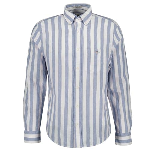 Image of GANT Men's Reg Cotton Linen Stripe Shirt, Blue (Vintage Blue), 5XL