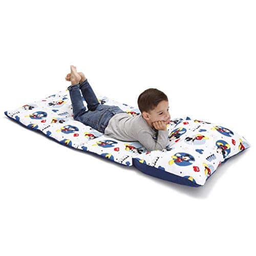 Image of Disney Mickey Mouse Padded Toddler Easy Fold Nap Mat with Attached Pillow Case - Navy, Light Blue