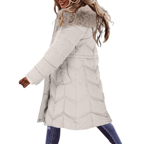 Image of Generisch Winter Jacket Women's Warm Jacket Winter Large Hair Collar Feather Thickened Medium Long Korean Version Waist Padded Jacket Down Padded Women, gray, M