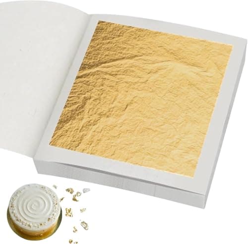 Image of 10 Edible Gold Leaf, 4.33 cm/1.7" x 4.33 cm/1.7", Gold Leaf Edible for Cakes, Desserts, Chocolate, Art and Craft, Face Masks and Nail Art (10 Gold Sheets)