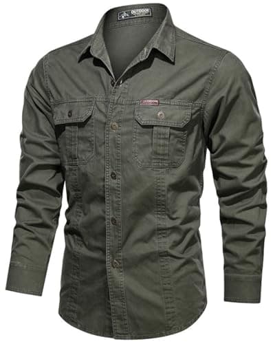 Image of PADOLA Men's Shirt Military Cargo Style Tactical Long Sleeve Shirts for Men UK Button Down Outdoor Hiking Overshirts(S,Green)
